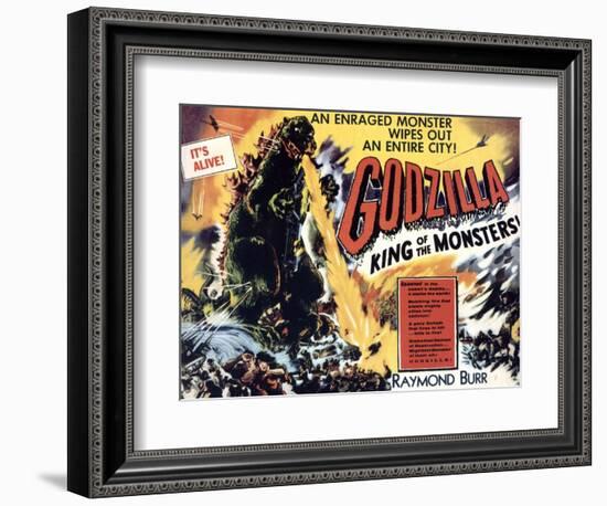 Godzilla, King of the Monsters, UK Movie Poster, 1956-null-Framed Premium Giclee Print