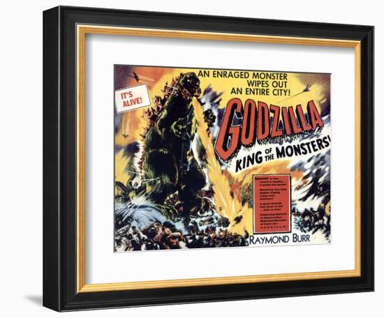 Godzilla, King of the Monsters, UK Movie Poster, 1956-null-Framed Premium Giclee Print