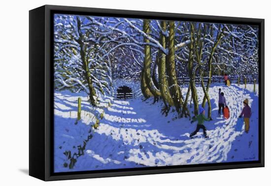 Going sledging,Calke Abbey, 2021 (oil on canvas)-Andrew Macara-Framed Premier Image Canvas