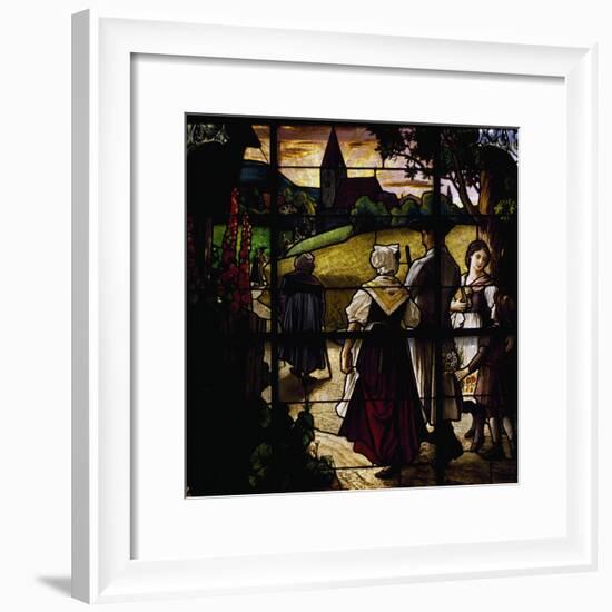 Going to Mass, 1909, Stained-Glass Window by German Masters in German Church-null-Framed Giclee Print