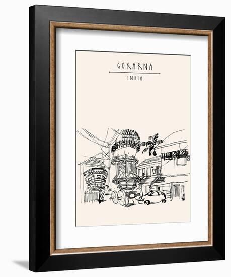 Gokarna, Karnataka, India. Vector Artistic Drawing. Travel Sketch. Decorated Car in the Street on M-babayuka-Framed Art Print