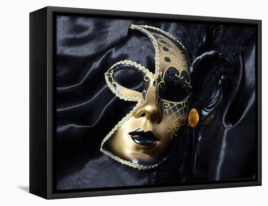 Gold A Carnival Mask With Black Feathers-voronin76-Framed Stretched Canvas