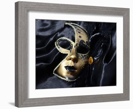 Gold A Carnival Mask With Black Feathers-voronin76-Framed Art Print