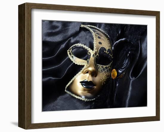 Gold A Carnival Mask With Black Feathers-voronin76-Framed Art Print