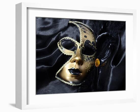 Gold A Carnival Mask With Black Feathers-voronin76-Framed Art Print