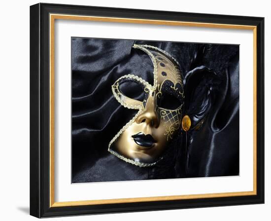 Gold A Carnival Mask With Black Feathers-voronin76-Framed Art Print