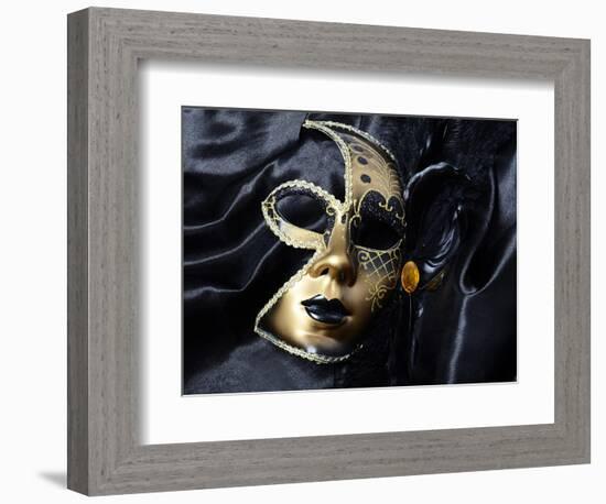 Gold A Carnival Mask With Black Feathers-voronin76-Framed Art Print