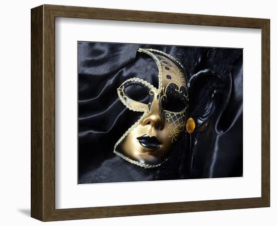 Gold A Carnival Mask With Black Feathers-voronin76-Framed Art Print