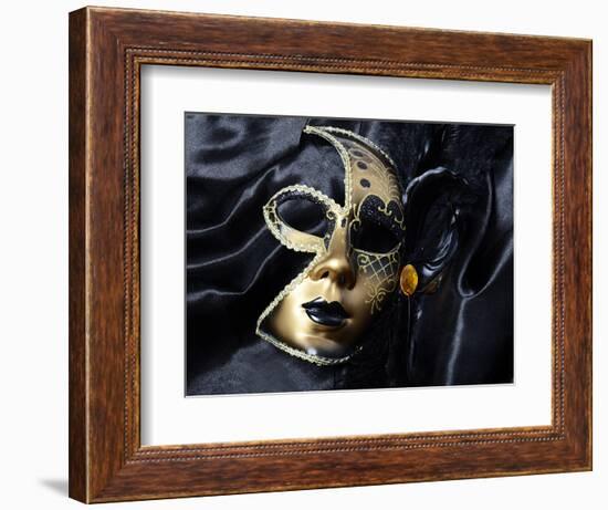 Gold A Carnival Mask With Black Feathers-voronin76-Framed Art Print