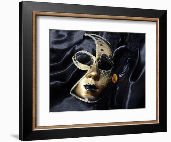 Gold A Carnival Mask With Black Feathers-voronin76-Framed Art Print