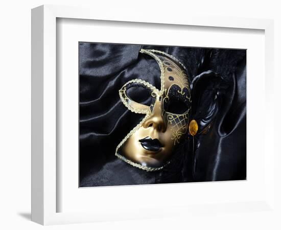 Gold A Carnival Mask With Black Feathers-voronin76-Framed Art Print