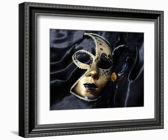 Gold A Carnival Mask With Black Feathers-voronin76-Framed Art Print