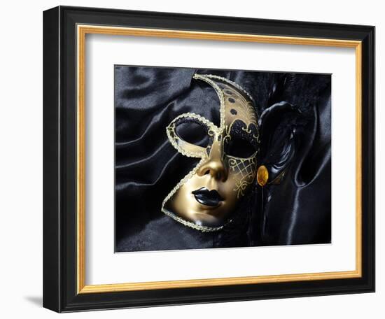 Gold A Carnival Mask With Black Feathers-voronin76-Framed Art Print