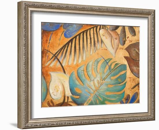 Gold and Aqua Leaves I-Patricia Pinto-Framed Art Print