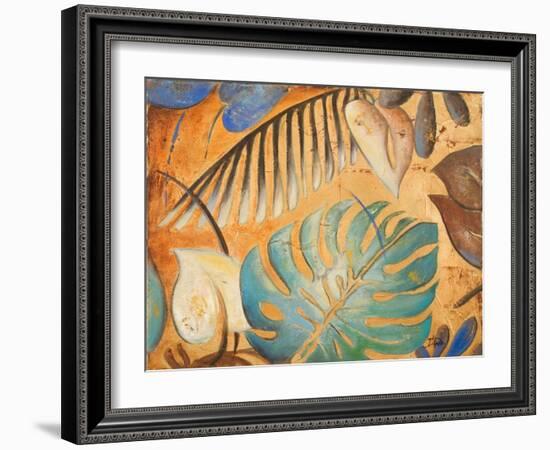 Gold and Aqua Leaves I-Patricia Pinto-Framed Art Print