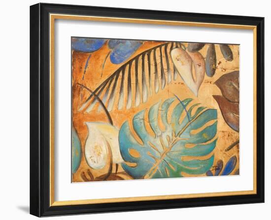 Gold and Aqua Leaves I-Patricia Pinto-Framed Art Print