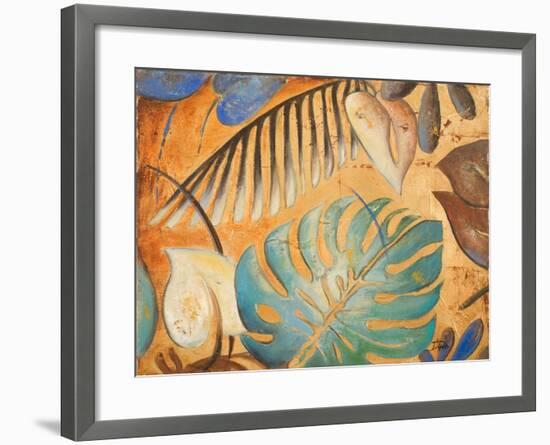 Gold and Aqua Leaves I-Patricia Pinto-Framed Premium Giclee Print