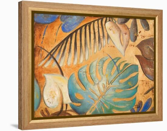 Gold and Aqua Leaves I-Patricia Pinto-Framed Stretched Canvas