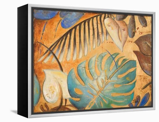 Gold and Aqua Leaves I-Patricia Pinto-Framed Stretched Canvas
