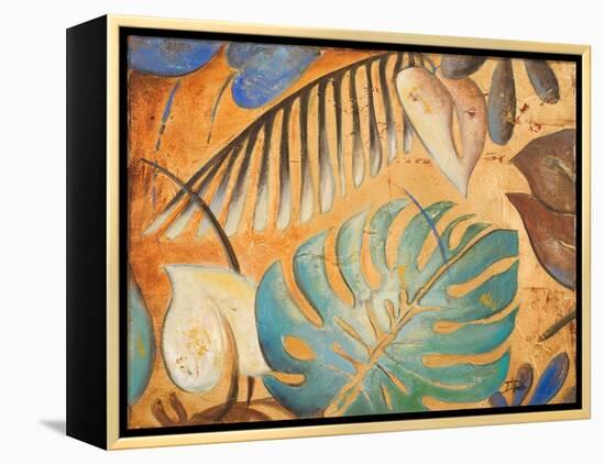 Gold and Aqua Leaves I-Patricia Pinto-Framed Stretched Canvas