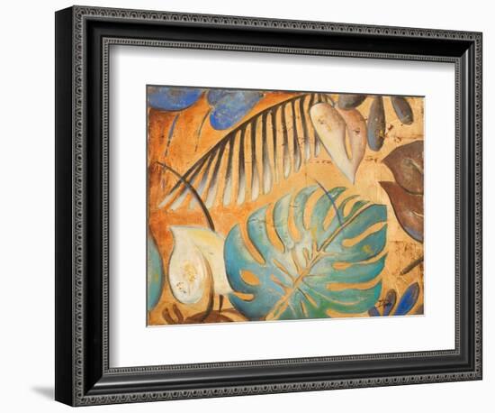 Gold and Aqua Leaves I-Patricia Pinto-Framed Premium Giclee Print