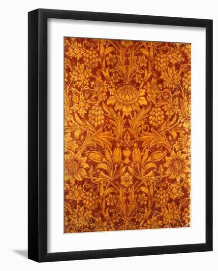 Gold and Red Sunflower Wallpaper Design, 1879 (Colour Woodblock Print on Paper)-William Morris-Framed Giclee Print