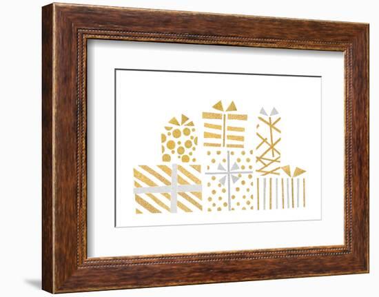 Gold and Silver Glitter Gift Boxes Paper Cut on White Background - Isolated-Niradj-Framed Photographic Print