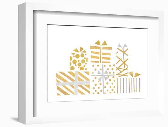 Gold and Silver Glitter Gift Boxes Paper Cut on White Background - Isolated-Niradj-Framed Photographic Print