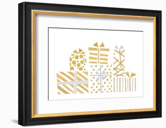 Gold and Silver Glitter Gift Boxes Paper Cut on White Background - Isolated-Niradj-Framed Photographic Print