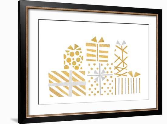 Gold and Silver Glitter Gift Boxes Paper Cut on White Background - Isolated-Niradj-Framed Photographic Print