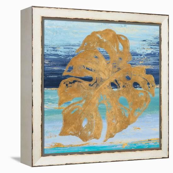 Gold and Teal Leaf Palm II-Patricia Pinto-Framed Stretched Canvas