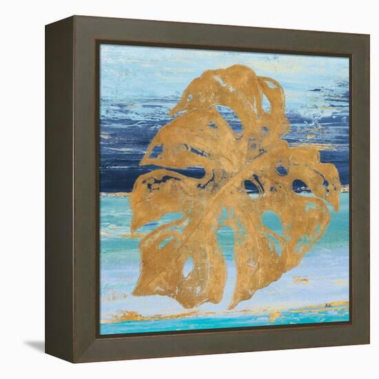 Gold and Teal Leaf Palm II-Patricia Pinto-Framed Stretched Canvas