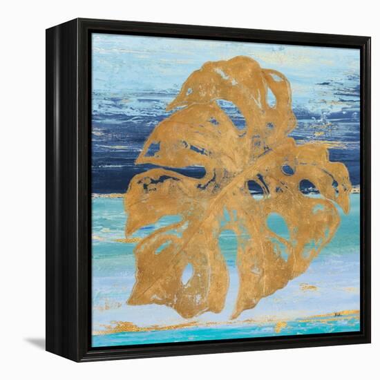 Gold and Teal Leaf Palm II-Patricia Pinto-Framed Stretched Canvas