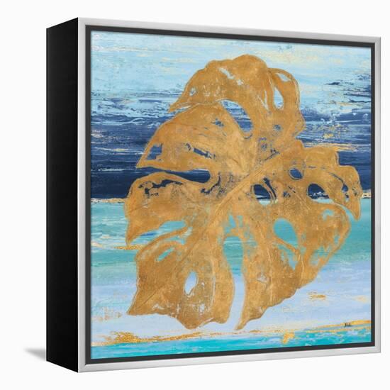 Gold and Teal Leaf Palm II-Patricia Pinto-Framed Stretched Canvas