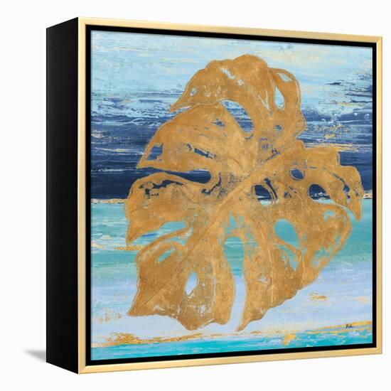Gold and Teal Leaf Palm II-Patricia Pinto-Framed Stretched Canvas