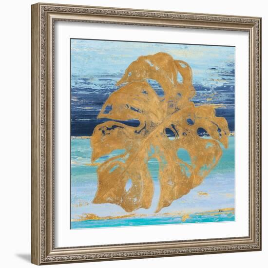 Gold and Teal Leaf Palm II-Patricia Pinto-Framed Art Print