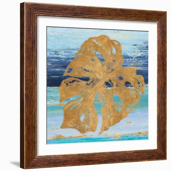 Gold and Teal Leaf Palm II-Patricia Pinto-Framed Art Print