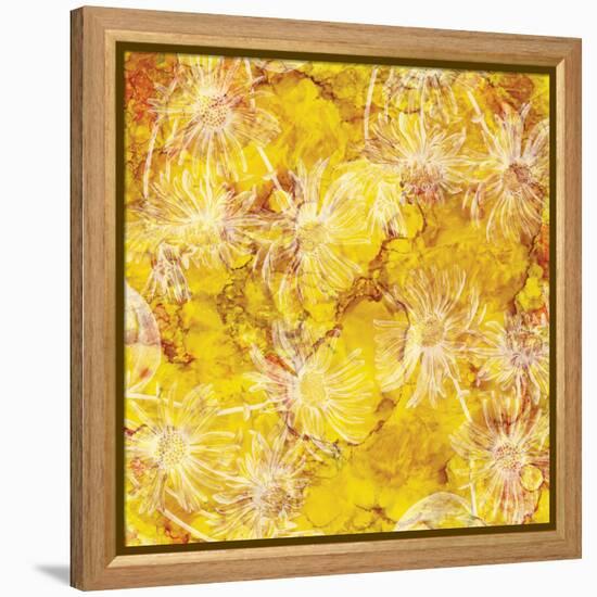 Gold Background with White Floral-Bee Sturgis-Framed Stretched Canvas