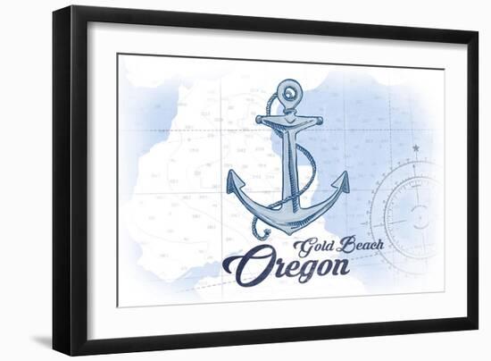 Gold Beach, Oregon - Anchor - Blue - Coastal Icon-Lantern Press-Framed Art Print