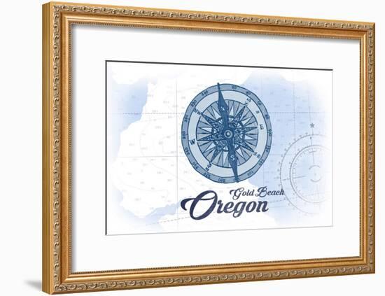 Gold Beach, Oregon - Compass - Blue - Coastal Icon-Lantern Press-Framed Art Print