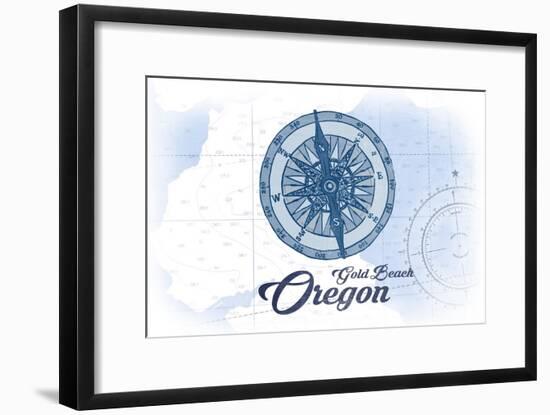 Gold Beach, Oregon - Compass - Blue - Coastal Icon-Lantern Press-Framed Art Print