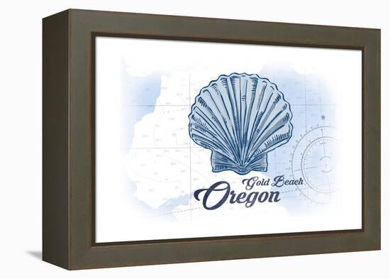 Gold Beach, Oregon - Scallop Shell - Blue - Coastal Icon-Lantern Press-Framed Stretched Canvas