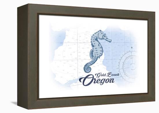 Gold Beach, Oregon - Seahorse - Blue - Coastal Icon-Lantern Press-Framed Stretched Canvas