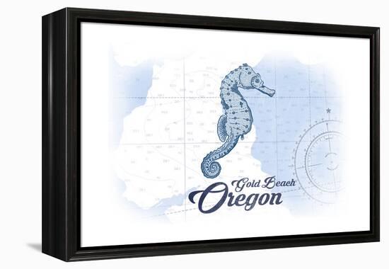 Gold Beach, Oregon - Seahorse - Blue - Coastal Icon-Lantern Press-Framed Stretched Canvas