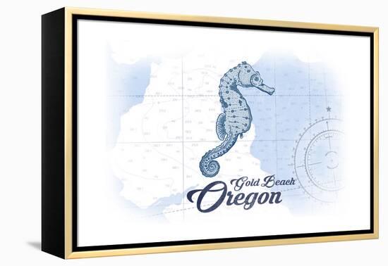 Gold Beach, Oregon - Seahorse - Blue - Coastal Icon-Lantern Press-Framed Stretched Canvas