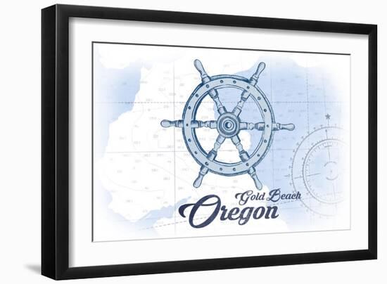 Gold Beach, Oregon - Ship Wheel - Blue - Coastal Icon-Lantern Press-Framed Art Print