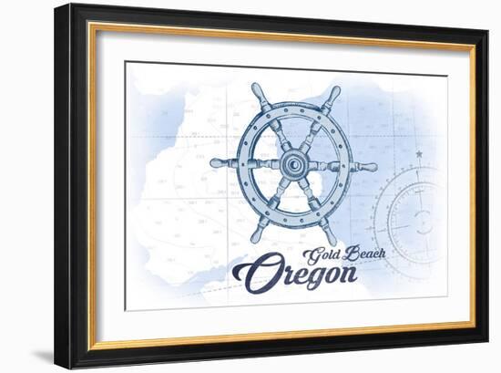 Gold Beach, Oregon - Ship Wheel - Blue - Coastal Icon-Lantern Press-Framed Art Print