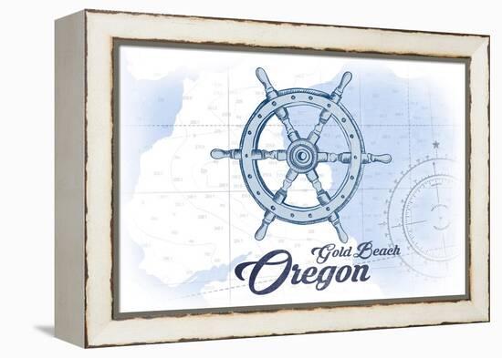 Gold Beach, Oregon - Ship Wheel - Blue - Coastal Icon-Lantern Press-Framed Stretched Canvas