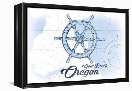 Gold Beach, Oregon - Ship Wheel - Blue - Coastal Icon-Lantern Press-Framed Stretched Canvas