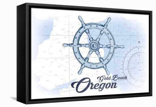 Gold Beach, Oregon - Ship Wheel - Blue - Coastal Icon-Lantern Press-Framed Stretched Canvas